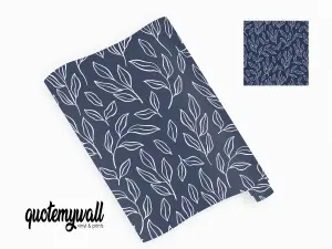 QuoteMyWall Navy White Hand Drawn Leaves Pattern Furniture Vinyl Wrap & Kitchen Worktops