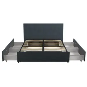 Kelly Bed with Storage Fabric Navy, Double