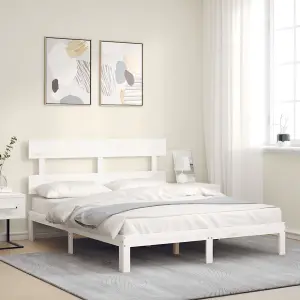 Berkfield Bed Frame with Headboard White 160x200 cm Solid Wood