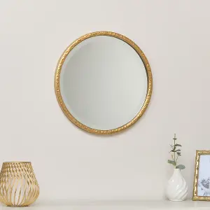 Melody Maison Round Gold Hammered Wall Mirror - 40cm x 40cm