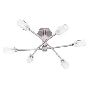 Litecraft Macti Satin Nickel 6 Arm Semi Flush Ceiling Light