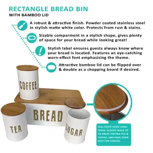 White Bread Bin & 4pcs Kitchen Storage Set Sealed Tea, Coffee & Sugar Tins