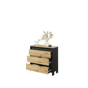 SPOT Chest of Drawers (H)890mm (W)920mm (D)380mm - Chic Bedroom Furniture in Black Matt and Oak Artisan