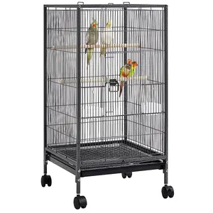 Yaheetech Black Open-Top Bird Cage with Rolling Stand