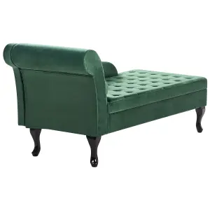 Left Hand Velvet Chaise Lounge with Storage Dark Green PESSAC