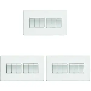 3 PACK 6 Gang Multi Light Switch SCREWLESS MATT WHITE 2 Way 10A Slim Rocker