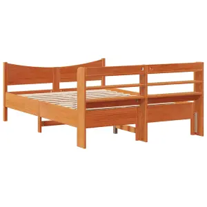 Berkfield Bed Frame with Headboard Wax Brown 140x200 cm Solid Wood Pine