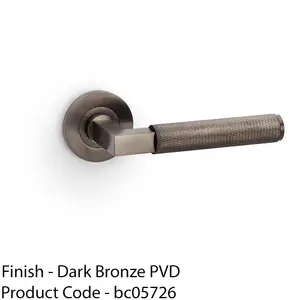 SOLID BRASS Knurled Door Handle Set - Dark Bronze Angled Lever On Round Rose