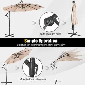 Costway 3 x 3m Cantilever Parasol Backyard Patio Offset Umbrella w/ 32 Solar-Powered LED Lights