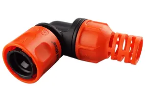 Angled hose connector ,ideal for use with hose carts to prevent kinking,twist and lock feature to prevent accidental disconn