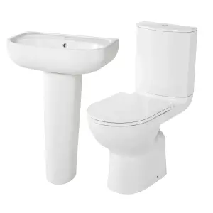 GoodHome Cavally comfort White Close-coupled Floor-mounted Toilet & full pedestal basin (W)370mm (H)880mm