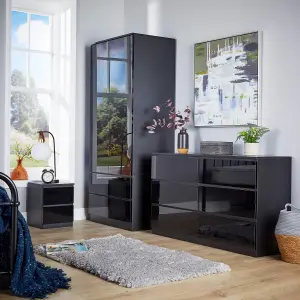 Home Source Lugano Black 2 Door 2 Drawer Wardrobe High Gloss Door & Drawer Fronts