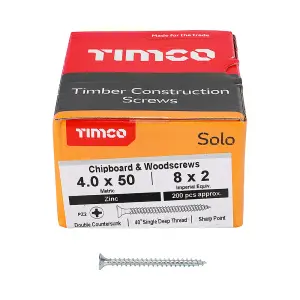 TIMCO Solo Countersunk Silver Woodscrews - 4.0 x 50 (200pcs)