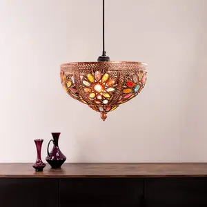 ValueLights Samia Moroccan Bazaar Style Bronze Uplighter Easy Fit Ceiling Light Shade with Multi Coloured Jewels