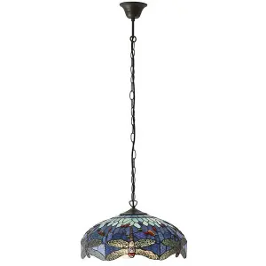 Tiffany Glass Hanging Ceiling Pendant Light Blue Dragonfly 3 Lamp Shade i00109