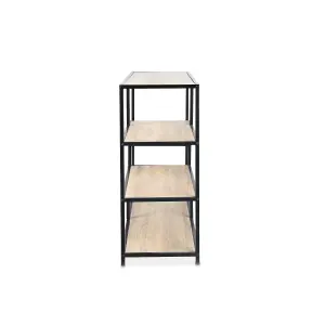 sweeek. 5-level industrial bookshelf in metal and wood effect Loft Natural 114x33x78 cm