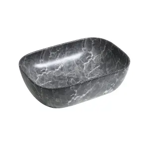 7840 Ceramic 45cm x 32cm Oblong Countertop Basin in Black Marble Effect