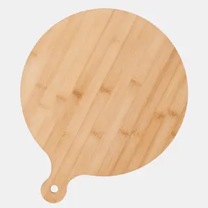 Pizza Serving Board Wooden Bamboo Food Round Cutting with Handle Kitchen Platter