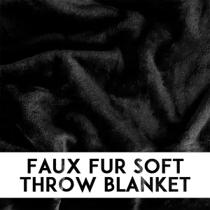 Alivio Small Faux Fur Mink Throw Luxury Super Soft Plain Bed Sofa Settee Throw Blanket - Black