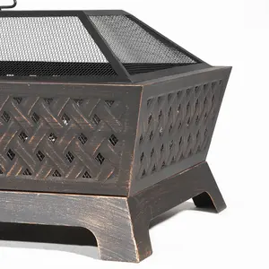 Stylish Rectangular Black Fire Pit with Cover - Perfect for Outdoor Gatherings