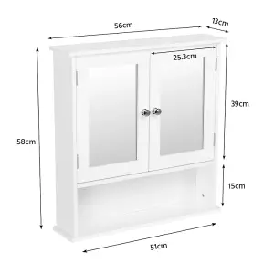 Yaheetech White Wall Mount Cabinet with Double Mirror Doors & Adjustable Shelf