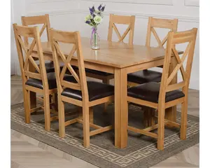 Oslo 150 x 90 cm Medium Oak Dining Table and 6 Chairs Dining Set with Berkeley Brown Leather Chairs