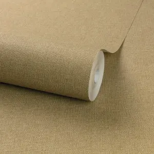 Grandeco Panama Plain Textured Linen Fabric Wallpaper, Mustard