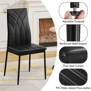 Yaheetech 4PCS Black Upholstered Faux Leather Dining Chairs with Petal Accented High Backrest