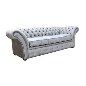 Chesterfield Handmade 3 Seater Sofa Oakland Taupe Grey Fabric In Balmoral Style