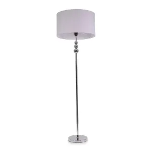 ValueLights Marissa Chrome Stacked Ball Floor Lamp with Grey Drum Shade - LED Bulb Included