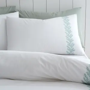 Bianca Bedding Embroidery Leaf Cotton Duvet Cover Set with Pillowcase White