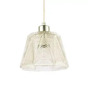 Traditional Thick Clear Glass Hexagonal Pendant Lamp Shade with Diamond Shapes