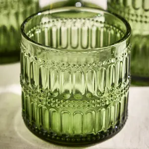 Set of 8 Luxury Green Short Drinking Glass Tumblers 380ml