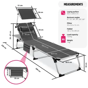 Sun Lounger Lorella - padded, foldable, with aluminium frame - mottled grey