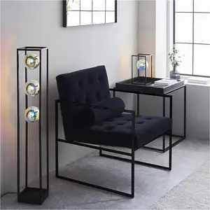 1100mm Floor Lamp - Matt black & iridescent glass - Standing LED Light Base & Shade