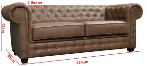 Astor Chesterfield Style Sofa Set 3+2 Seater Armchair Brown Faux Leather (3+2 Seater)