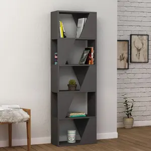 Gigi Modern Diagonal Freestanding Bookcase Stylish 5-Tier Storage Unit Anthracite