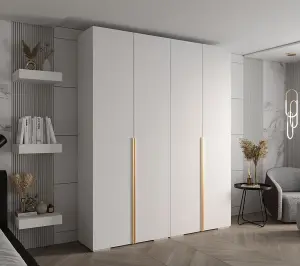 Elegant Inova I Hinged Door Wardrobe H2370mm W2000mm D470mm - Versatile White Finish with Gold Vertical Metal Handles