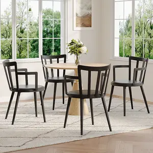 4 Pcs Black PP Dining Chairs PU Leather Padded with Armrest