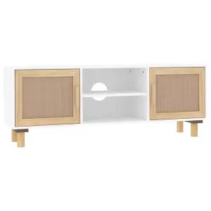 Berkfield TV Cabinet White 105x30x40 cm Solid Wood Pine&Natural Rattan