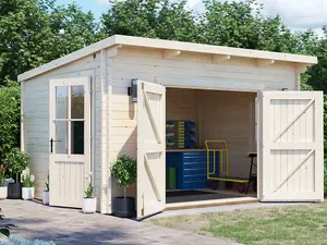 Dunster House Garden Log Cabin 4m x 3m Heavy Duty Wooden Shed Outdoor Storage EvilGenius