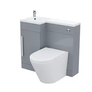 Nes Home Raven Left Hand 900mm Flat Pack Vanity Basin Unit, WC Unit & Ellis UF Back to Wall Toilet Grey