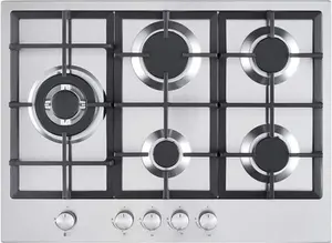 Cookology GH700SS 70cm 5 Burner Gas Hob With Cast Iron Pan Supports, Wok Burner And Automatic Ignition Dials - In Stainless Steel