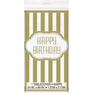 Unique Party Plastic Birthday Party Table Cover Gold/White (One Size)