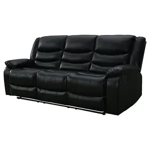 Sorreno Bonded Leather Recliner 3 Seater Sofa In Black