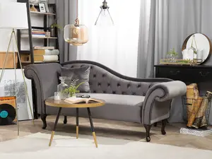 Left Hand Chaise Lounge Velvet Grey LATTES