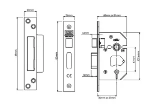 UNION StrongBOLT 22WCS Mortice Bathroom Lock Polished Brass 68mm 2.5in Visi