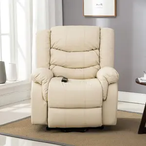 Seattle Electric Single Motor Rise Recliner Armchair Sofa Home Lounge Bonded Leather Chair (Cream)