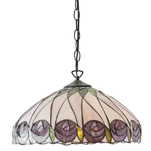 Tiffany Glass Hanging Ceiling Pendant Light Bronze & Round Rose Shade i00125