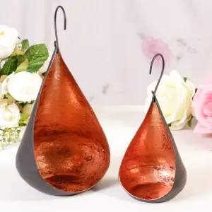 Set of 2 Hanging Tea Light Candle Holder Lanterns Copper Decoration Christmas Décor Tealight Candle Holder